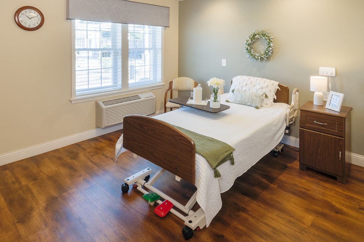 Bright, well-furnished patient room at Anchor Post Acute.